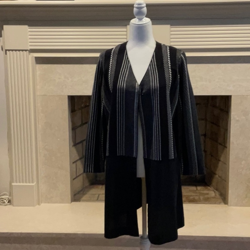 Black and White Striped 34” Long Cardigan
